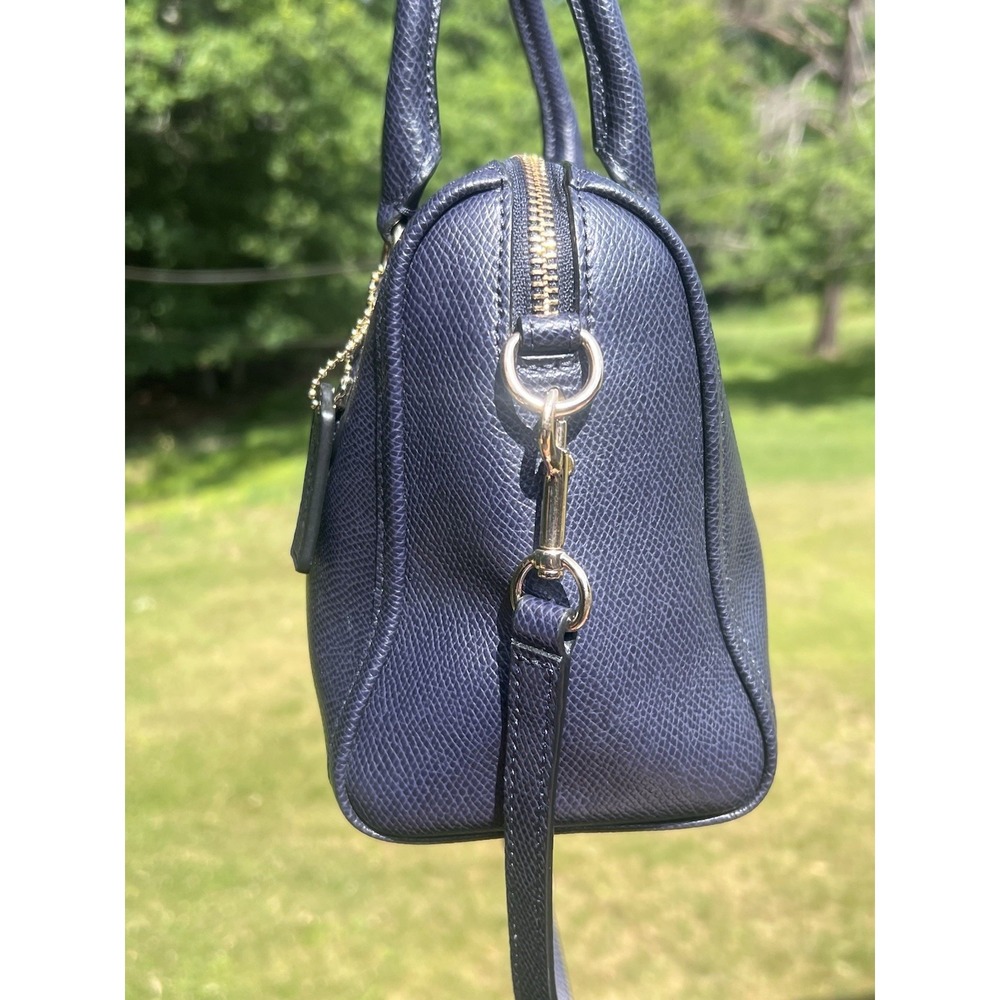 Coach Navy Blue Crossgrain Leather Mini Satchel Crossbody Purse Zip Top - Picture 7 of 16